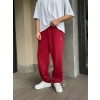 2 İPLİK KUMAŞ BAGGY KALIP PAÇA LASTİKLİ PLO EŞOFMAN ALTI KIRMIZI