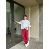 2 İPLİK KUMAŞ BAGGY KALIP PAÇA LASTİKLİ PLO EŞOFMAN ALTI KIRMIZI