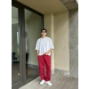 2 İPLİK KUMAŞ BAGGY KALIP PAÇA LASTİKLİ PLO EŞOFMAN ALTI KIRMIZI