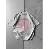 BİSİKLET YAKA TAŞLI ÖRÜMCEK BASKI OVERSİZE TSHİRT GRİ