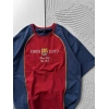 BİSKLET YAKA 1989 NAKIŞ BARCA OVERSİZE TSHİRT BORDO