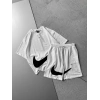 BİSKLET YAKA 2 İPLİK KUMAS NK NAKIŞLI ŞORTLU TAKIM BEYAZ