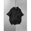 POLO YAKA ÖRME KUMAŞ OVERSIZE TSHIRT SİYAH