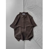 POLO YAKA ÖRME KUMAŞ OVERSIZE TSHIRT KAHVE