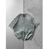 BISIKLET YAKA YIKAMALI KUMAŞ ETHEREAL OVERSIZE TSHIRT GRİ