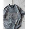 BISIKLET YAKA YIKAMALI, TAŞLI REVENGE OVERSIZE TSHIRT AÇIK GRİ