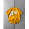 BİSİKLET YAKA KABARTMA AİR OVERSİZE TSHİRT SARI