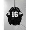 BISIKLET YAKA 16 BASKI OVERSIZE TSHIRT SİYAH