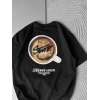 BREW LABS KAHVE BASKI OVERSİZE TSHİRT SİYAH