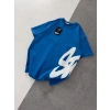 STW BEL BASKI BISIKLET YAKA OVERSIZE TSHIRT MAVİ