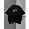 STW KABARTMA NAKIŞ BISIKLET YAKA OVERSIZE TSHIRT SİYAH