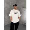 STW KABARTMA NAKIŞ BISIKLET YAKA OVERSIZE TSHIRT BEYAZ