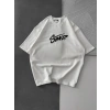 STW KABARTMA NAKIŞ BISIKLET YAKA OVERSIZE TSHIRT BEYAZ