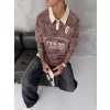 POLO YAKA YIKAMALI RM NAKIŞ OVERSIZE TSHIRT KAHVE