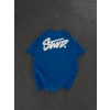 STW SIRT BASKI BİSİKLET YAKA OVERSİZE TSHİRT MAVİ