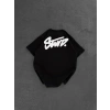 STW SIRT BASKI BİSİKLET YAKA OVERSİZE TSHİRT SİYAH