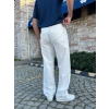 BAGGY KALIP KETEN KUMAŞ ŞERİTLİ DS PANTOLON BEYAZ