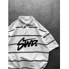 STW POLO YAKA ÇİZGİLİ OVERSİZE TİŞÖRT BEYAZ
