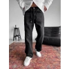 BAĞCIK DETAYLI BAGGY KALIP TAŞLANMIŞ KOT PANTOLON SİYAH