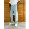 BAGGY KALIP KEMER DETAY TASARIM JEAN BUZ MAVİSİ