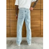 BAGGY KALIP KEMER DETAY TASARIM JEAN BUZ MAVİSİ