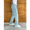 BAGGY KALIP KEMER DETAY TASARIM JEAN BUZ MAVİSİ