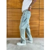 BAGGY KALIP PAÇA FERMUARLI JEAN YIKAMALI MAVİ