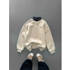 BOYUNLUK DETAY 3 İPLİK PAMUKLU KUMAŞ OVERSİZE SWEAT KREM