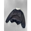 BOYUNLUK DETAY 3 İPLİK PAMUKLU KUMAŞ OVERSİZE SWEAT SİYAH