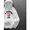 BP PEMBE BASKI 3 İPLİK PAMUKLU KUMAŞ OVERSİZE SWEAT BEYAZ