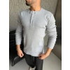 HENLEY YAKA FİTİLLİ UZUN KOLLU SLİM BADİ GRİ