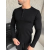HENLEY YAKA FİTİLLİ UZUN KOLLU SLİM BADİ SİYAH