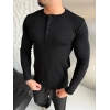 HENLEY YAKA FİTİLLİ UZUN KOLLU SLİM BADİ SİYAH