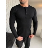 HENLEY YAKA FİTİLLİ UZUN KOLLU SLİM BADİ SİYAH