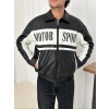 MOTOR SPORT OVERSİZE DERİ CEKET SİYAH