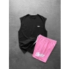 STW SİYAH NAKIŞ ATLET YAZI STW BASKI ŞORTLU TAKIM SİYAHA PEMBE