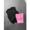 STW SİYAH NAKIŞ ATLET YAZI STW BASKI ŞORTLU TAKIM SİYAHA PEMBE