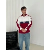 NK YARIM FERMUAR 3 İPLİK PAMUKLU KUMAŞ PARÇALI SWEAT KIRMIZI