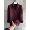 OVERSİZE KALIP NAKIŞLI KETEN GÖMLEK BORDO