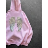 PULLU KANAT 3 İPLİK PAMUKLU KUMAŞ SWEAT PEMBE