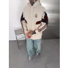 RMA 3 İPLİK PARCALI ŞARDONLU KAPÜŞONLU SWEAT KREM