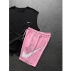 SİYAH NAKIŞ ATLET LOGO BASKI ŞORTLU TAKIM SİYAHA-PEMBE