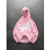 SUP BASKI 3 İPLİK PAMUKLU KUMAŞ OVERSİZE SWEAT PEMBE