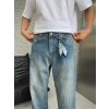 SÜPER BAGGY FULARLI KOT PANTOLON MAVİ