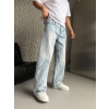 SÜPER BAGGY PARÇA ŞERİTLİ KOT PANTOLON BUZ MAVİ