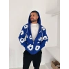 TEARS BASKI OVERSİZE HIRKA MAVİ