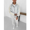 YANLAR HASIR ŞERİT 3 İPLİK PAMUKLU KUMAŞ EŞOFMAN TAKIMI GRİ