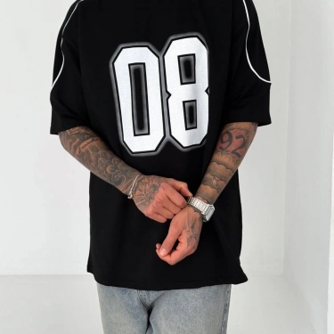 08 Baskılı Oversize Unisex Tshirt-Siyah