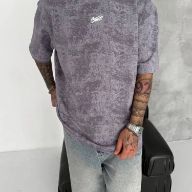 SW Yıkamalı Oversize Unisex Tişört - Gri