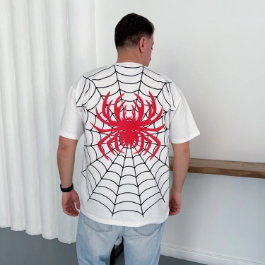 Spider Oversize Unisex Tişört - Beyaz